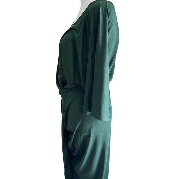 Baltic Born Dress Midi Faux Wrap Front Slit SZL Green Stretch - Picture 3 of 10
